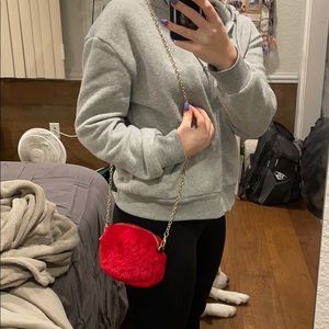 fluffy red crossbody purse